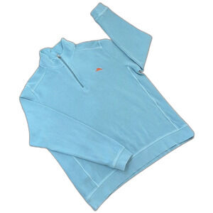 Tommy Bahama Aqua Blue Quarter Zip Pullover Cotton Sweatshirt XL Marlin Logo